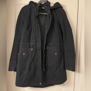 H&M winter parka style black coat with fur hood - size 2